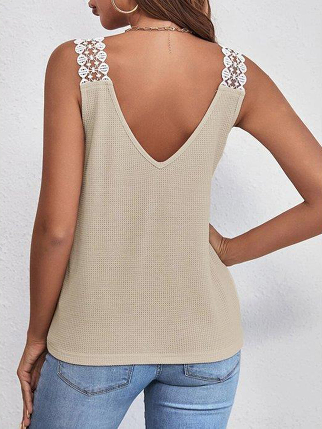 Full Size Lace Detail V-Neck Tank Trendsi