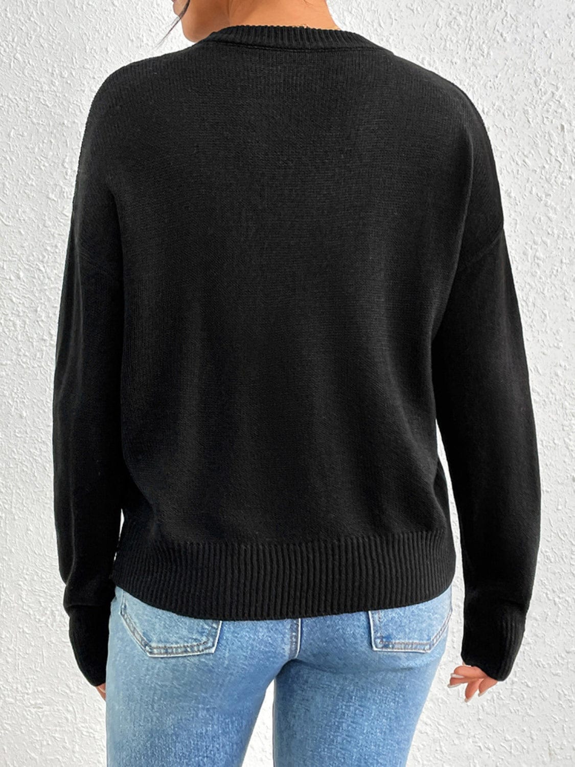 Heart Round Neck Long Sleeve Sweater - Trendsi