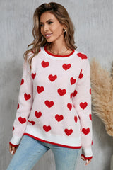 Angel Wings Contrast Trim Heart Round Neck Sweater