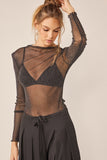 Idem Ditto Sparkling Glitter Long Sleeve Sheer Top - Flyclothing LLC