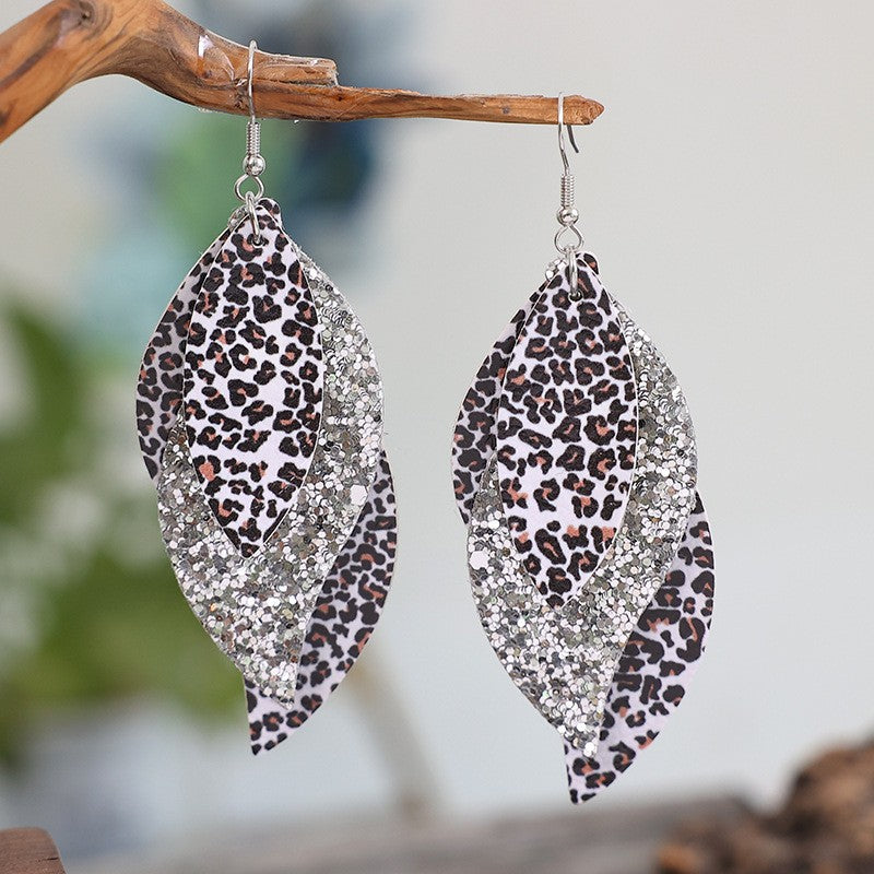 PU Leather Leopard Leaf Earrings - Trendsi