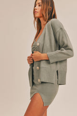 MABLE 3 Pieces Sweater Set with Crop Cami, Mini Skirt, Cardigan