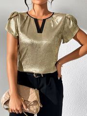 Cutout Round Neck Short Sleeve Blouse