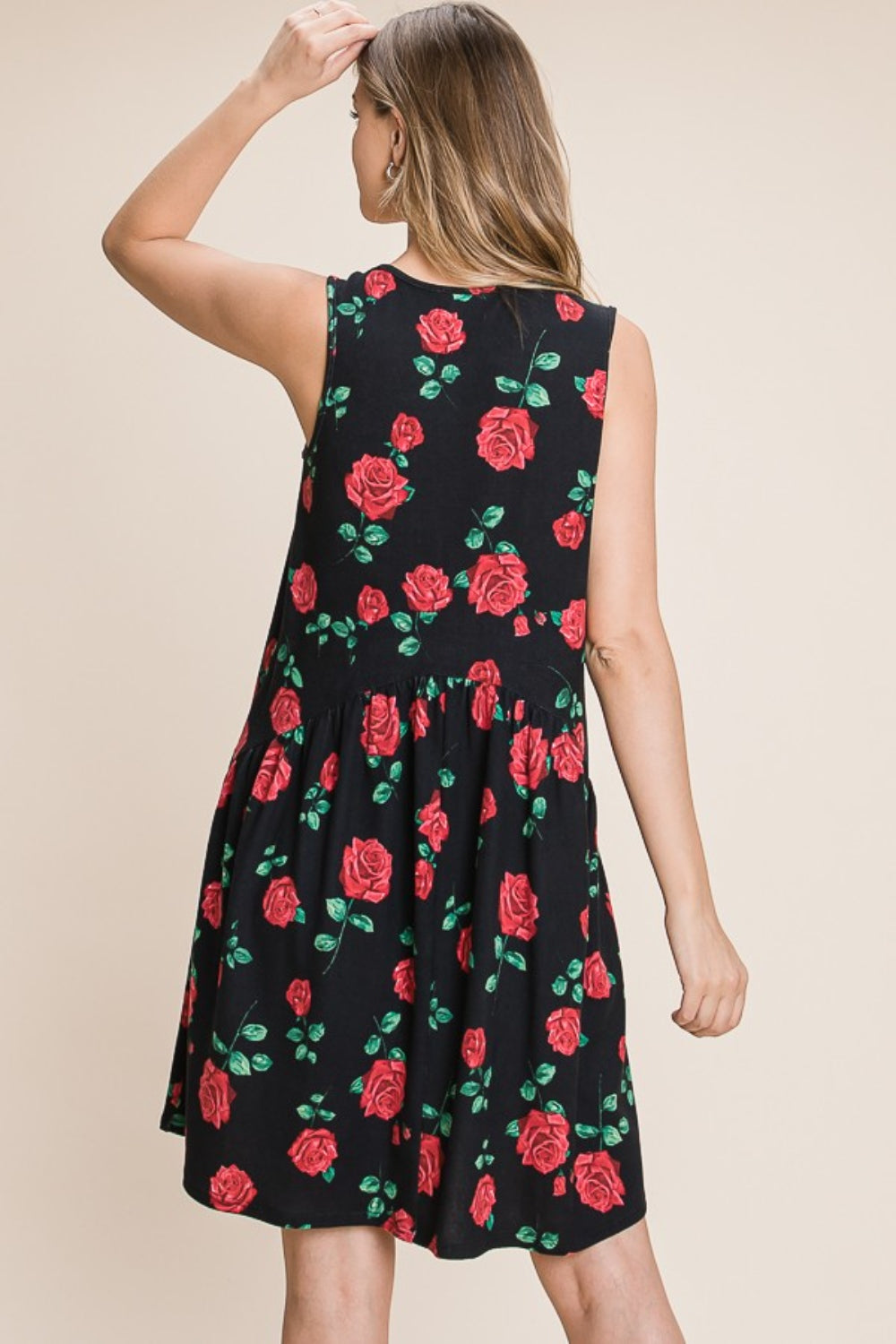 BOMBOM Floral Ruched Tank Dress - Trendsi