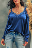 Lace Detail Cold Shoulder Long Sleeve T-Shirt - Flyclothing LLC