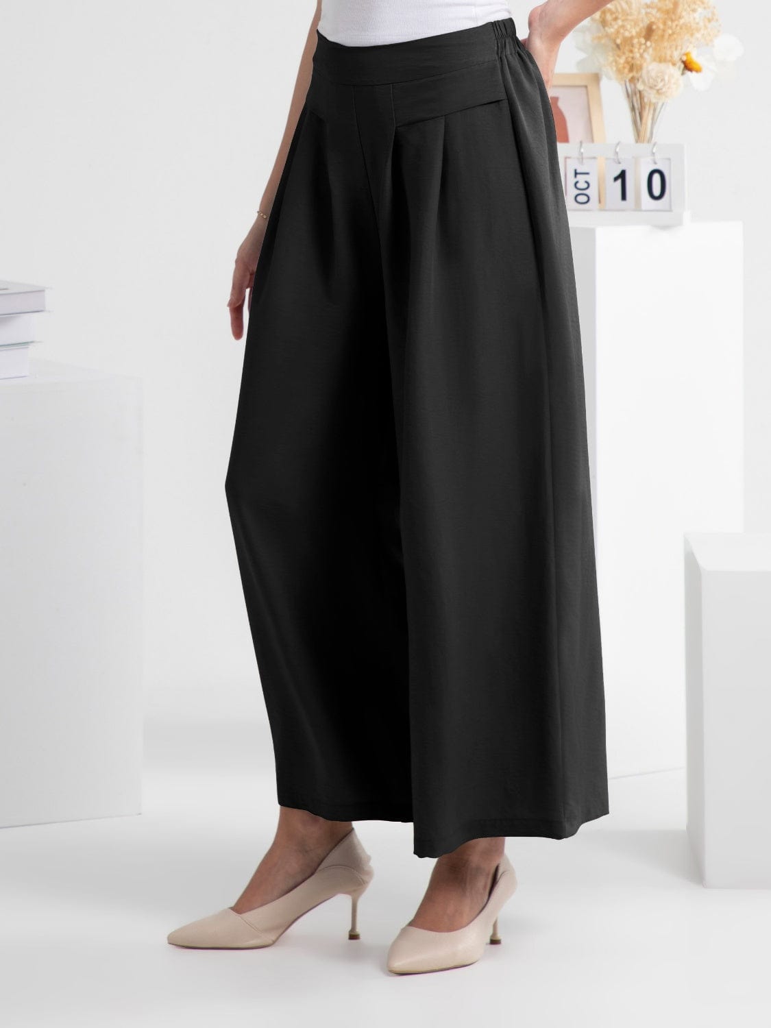 Wide Leg Elastic Waist Pants Trendsi