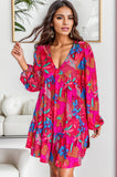 Printed Balloon Sleeve Mini Dress - Flyclothing LLC