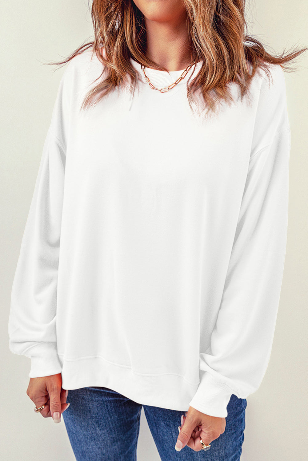 Round Neck Dropped Shoulder Sweatshirt - Flyclothing LLC