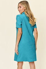 Double Take Full Size Texture Collared Neck Short Sleeve Dress - Trendsi