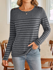 Lovelet Striped Round Neck Long Sleeve T-Shirt - Trendsi