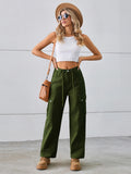 Drawstring Mid-Rise Waist Straight Cargo Jeans - Flyclothing LLC