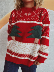 Christmas Tree Mock Neck Long Sleeve Sweater - Trendsi