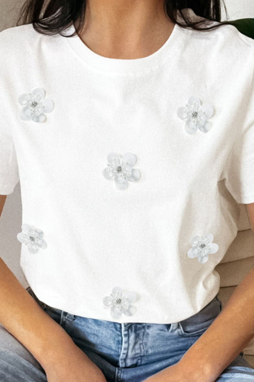 Flower Round Neck Short Sleeve T-Shirt Trendsi