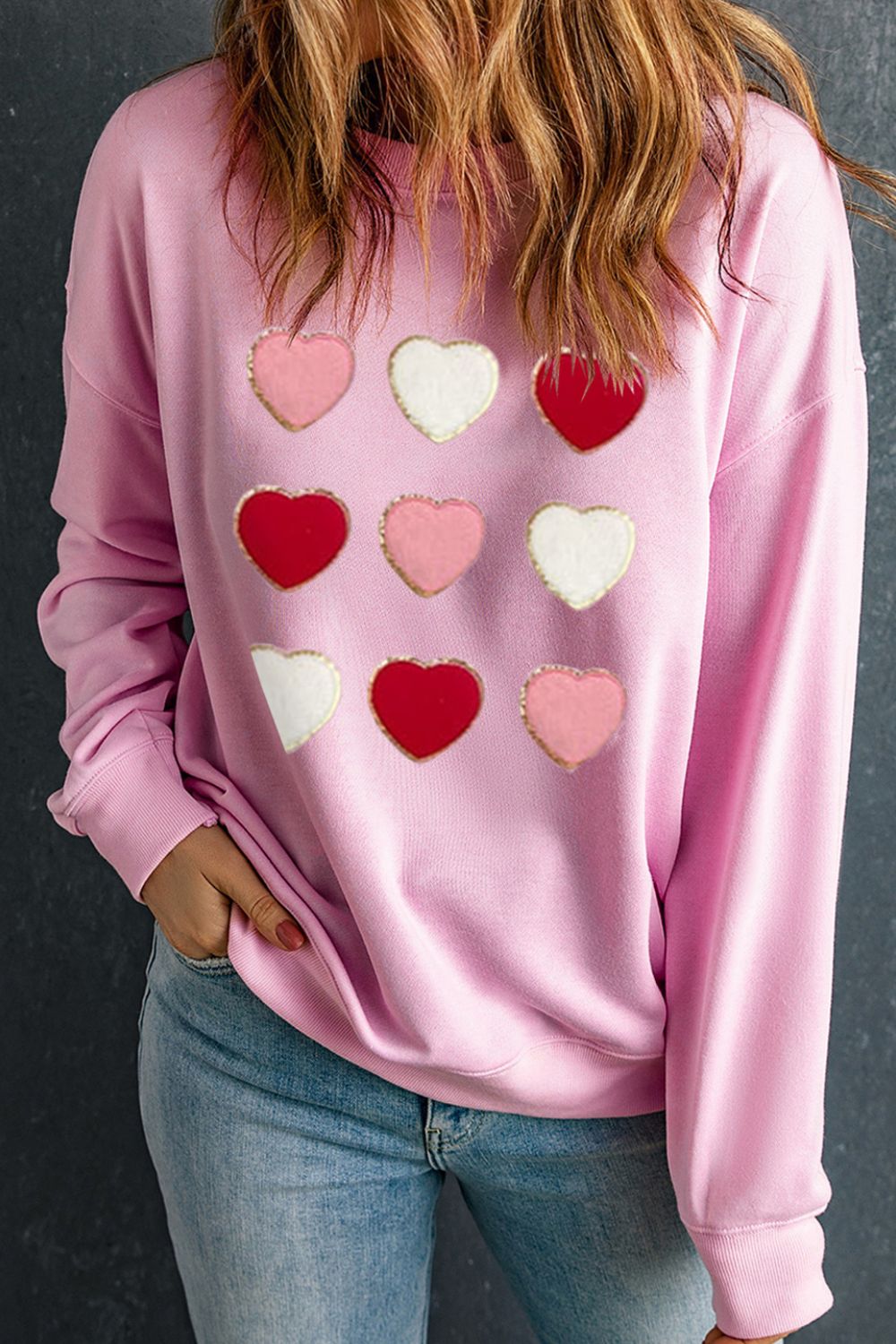 Contrast Heart Long Sleeve Sweatshirt