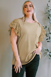 Plus Size Eyelet Round Neck Short Sleeve Blouse - Flyclothing LLC