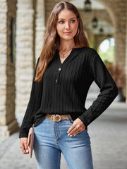 Mandy Notched Long Sleeve T-Shirt - Trendsi