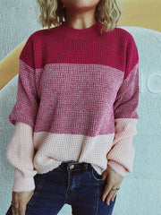 Color Block Long Sleeve Sweater - Trendsi