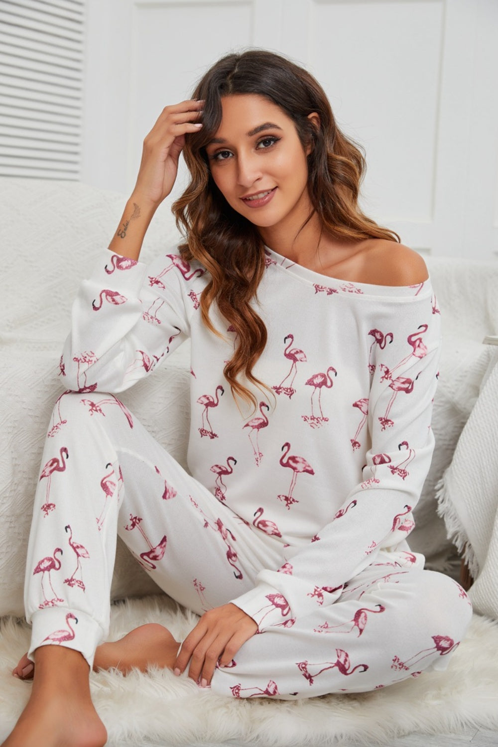 Flamingo Long Sleeve Top and Pants Lounge Set - Flyclothing LLC