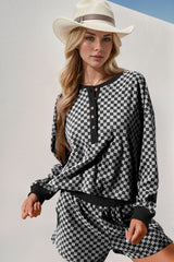 Double Take Checkered Half Button Top and Shorts Set - Trendsi