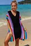 Double Take Openwork Striped Slit Knit Cover Up - Flyclothing LLC