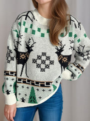 Christmas Element Round Neck Long Sleeve Sweater - Trendsi