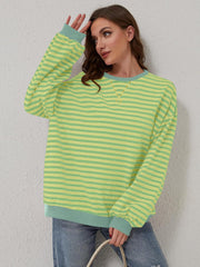 Contrast Striped Long Sleeve Sweatshirt - Trendsi