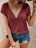 Full Size Lace Detail V-Neck Short Sleeve T-Shirt Trendsi