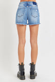 RISEN Full Size High Rise Distressed Raw Hem Denim Shorts - Trendsi