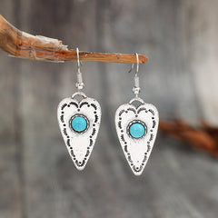 Alloy Turquoise Heart Dangle Earrings - Trendsi