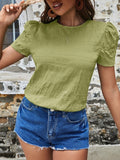 Ruched Round Neck Short Sleeve T-Shirt - Flyclothing LLC