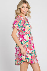 GeeGee Floral Ruff Sleeve Mini Dress Trendsi