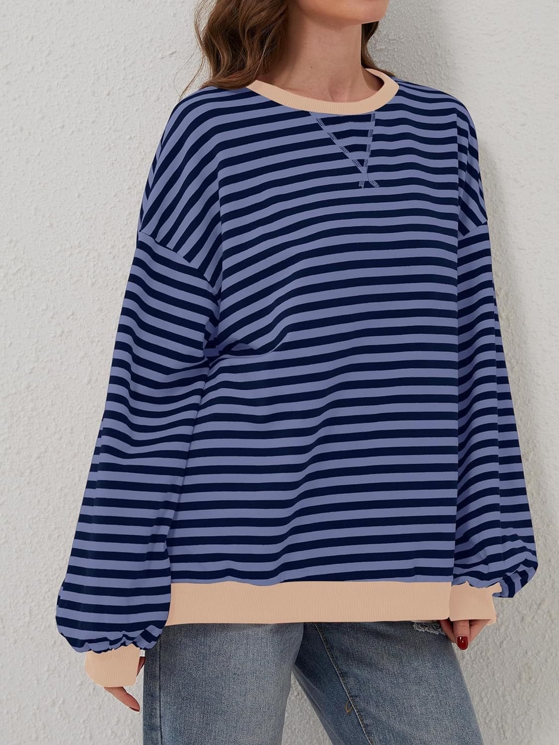 Contrast Striped Long Sleeve Sweatshirt - Trendsi