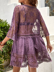 Lace Detail Plunge Cover-Up Dress - Flyclothing LLC