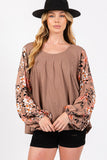 SAGE + FIG Floral Long Sleeve Front Pleated Detail Blouse