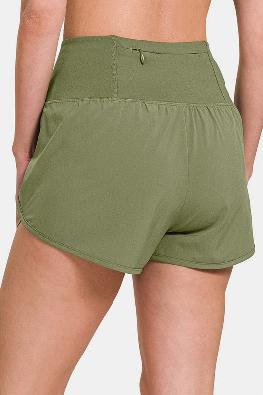 Zenana High-Waisted Zippered Back Pocket Active Shorts Trendsi