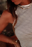 Cutout Striped Round Neck Tank - Flyclothing LLC