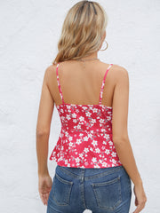 Tied Floral V-Neck Cami - Flyclothing LLC