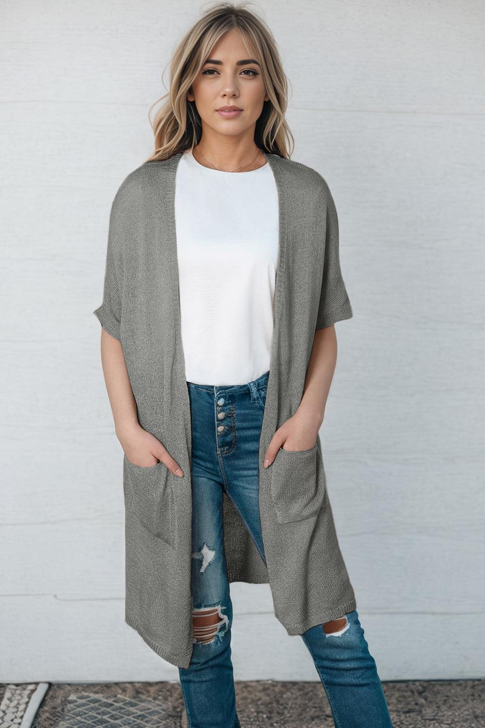 Open Front Sweater Cardigan with Pockets - Flyclothing LLC