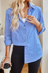 Striped Button Up Long Sleeve Shirt - Trendsi