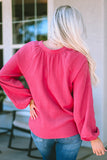 Notched Balloon Sleeve Blouse - Flyclothing LLC