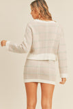 MABLE Plaid Button Down Sweater Cardigan and Mini Skirt Set - Trendsi