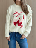 Cherry Round Neck Long Sleeve Sweater