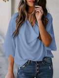 Full Size Cowl Neck Three-Quarter Sleeve Blouse Trendsi