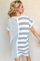 Oh Full Size Striped Round Neck Short Sleeve Mini Tee Dress - Trendsi