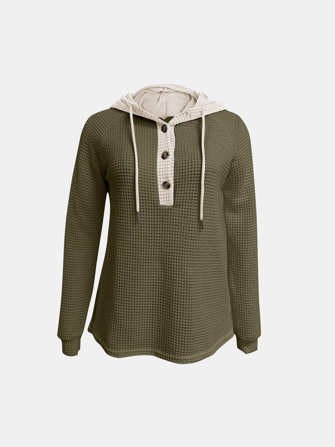 Full Size Waffle-Knit Contrast Long Sleeve Hoodie - Trendsi