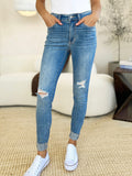 Judy Blue Full Size Mid Rise Destroy & Cuff Skinny Jeans - Trendsi