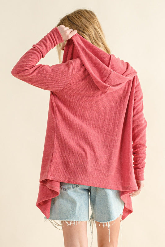 And The Why Full Size Thermal Hooded Open Front Cardigan with Pockets