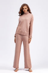 Basic Bae High- Low Turtleneck Long Sleeve Top and Pants Sweater Set - Trendsi