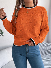 Contrast Trim Round Neck Long Sleeve Sweater