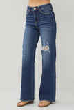 RISEN Full Size High Rise Distressed Wide Leg Jeans - Trendsi